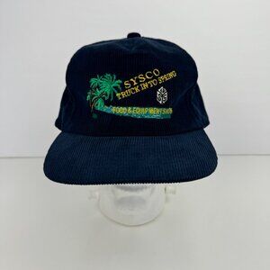 Vtg Sysco Corduroy‎ Snapback Hat Navy Blue Truck into Spring Food Equipment Show